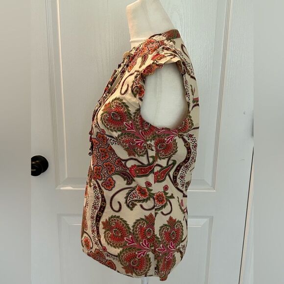 Tommy Hilfiger Women’s Paisley Red Sleeveless Ruffled Top Size Small 100% Cotton - Picture 2 of 10